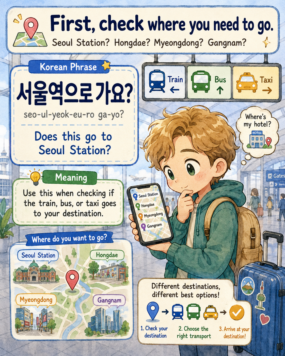 Incheon Airport to Seoul by Train Bus or Taxi — cut 2